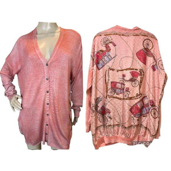 Vintage Designer Italy Silk Cashmere Cardigan Sweater Art-to-Wear Equestrian - Picture 2 of 16